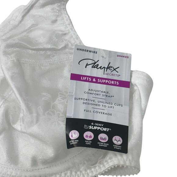 Playtex Secrets White Full Coverage Underwire Bra Style 4422 Comfort Straps 38B - Picture 4 of 10